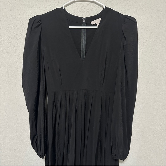 Chlesey28 Pleated Puff Shoulder Long Sleeve Midi Dress Black Womens Size Small - Picture 10 of 14